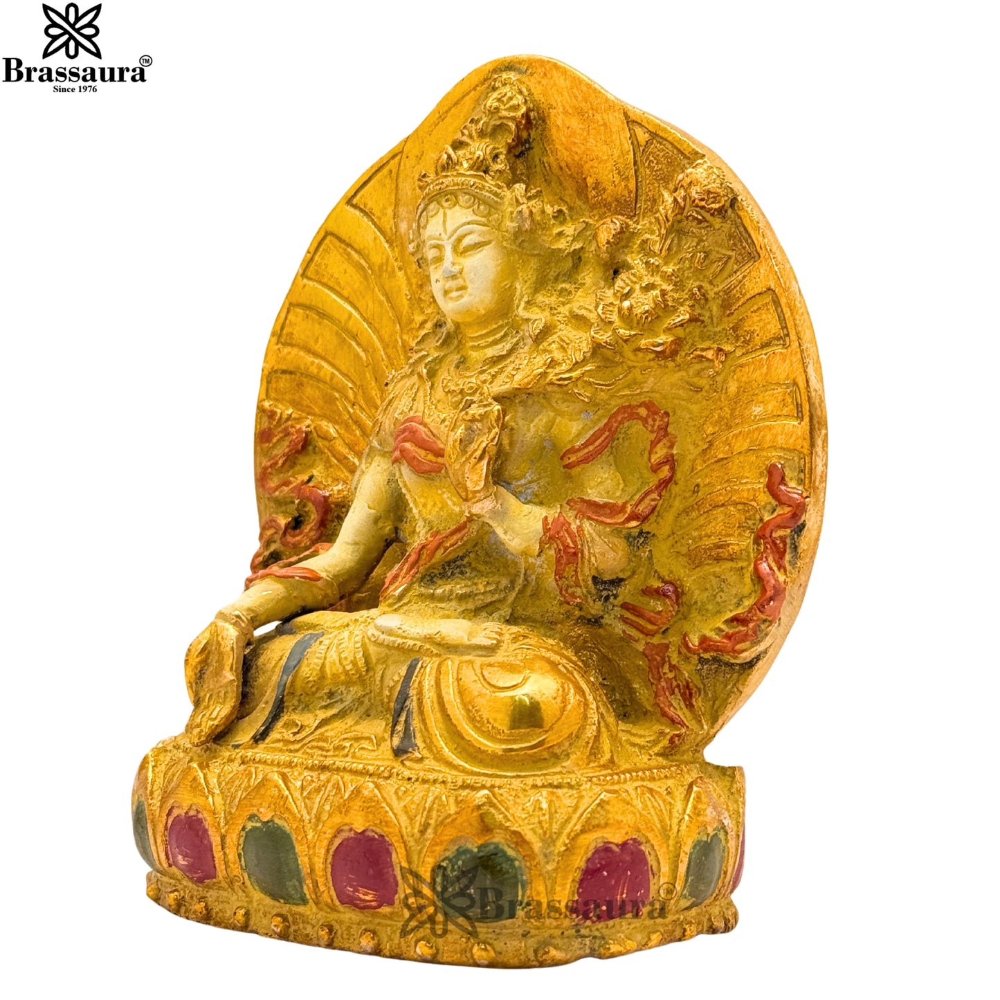 Brass Multi Colored White & Gold Patina Finish Tara Weight 1.7 Kg & Height 5.8 Inch