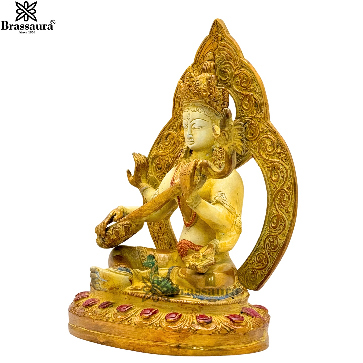 Brass Multi Colored White & Gold Patina Finish Tara Weight 2.9 Kg & Height 9 Inch
