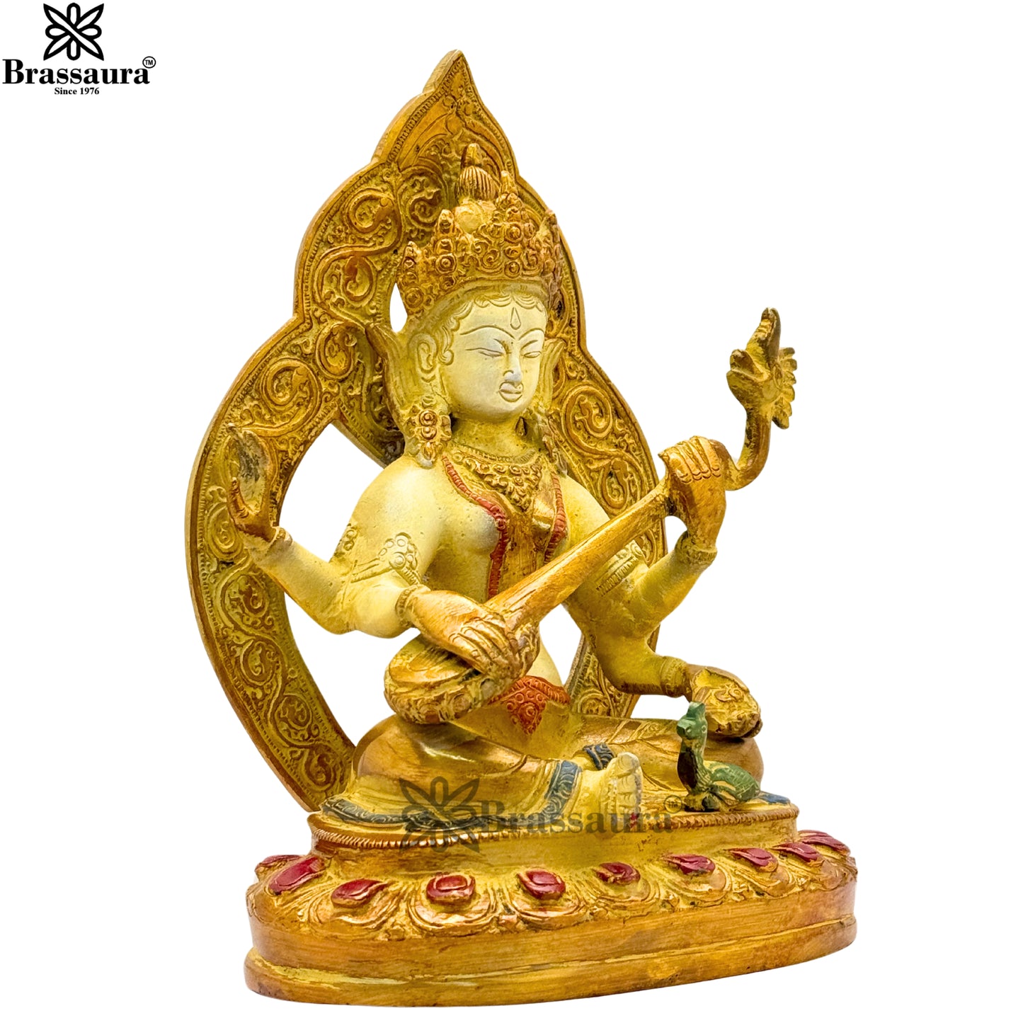 Brass Multi Colored White & Gold Patina Finish Tara Weight 2.9 Kg & Height 9 Inch