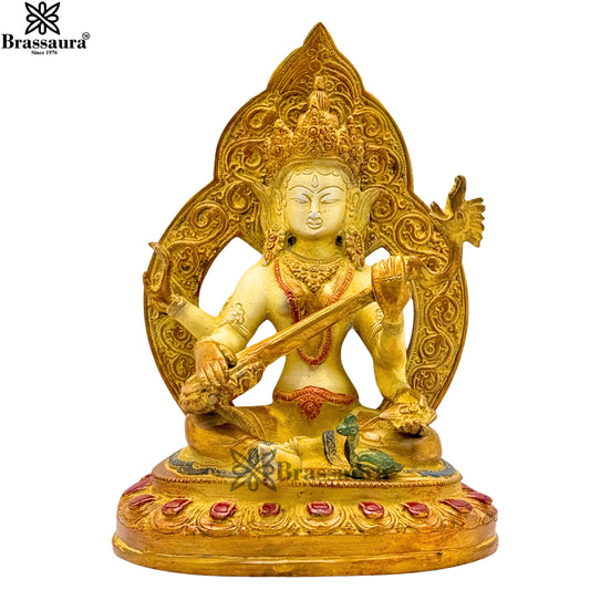 Brass Multi Colored White & Gold Patina Finish Tara Weight 2.9 Kg & Height 9 Inch