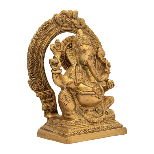 Brassaura Brass Ring Ganesha Murti for Home & Temple Décor | Height 7.1 Inches