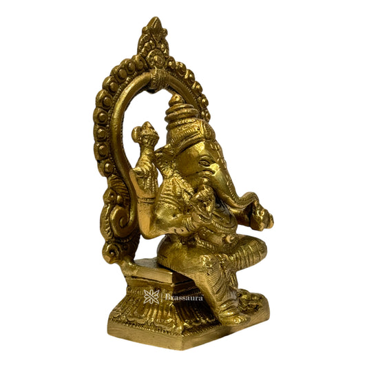 Brassaura Brass Ring Ganesha Murti for Home & Temple Décor | Height 5.5 Inches