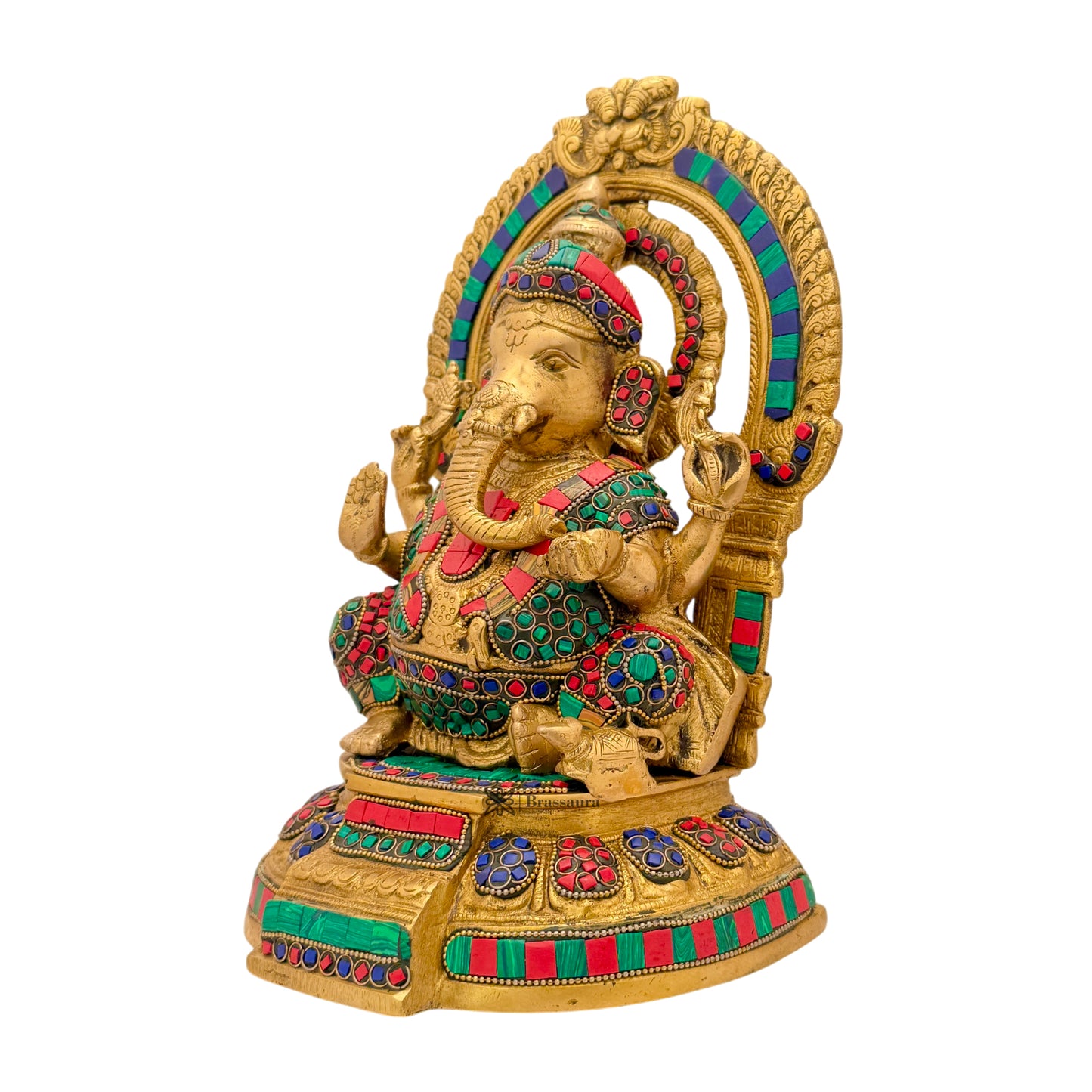 Brass Ring Ganesha Statue For Home Decor Weight 5.6 Kg And Height 33 Cm