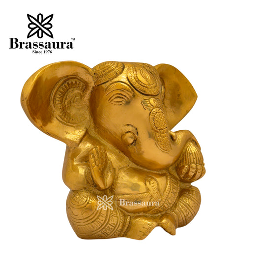 Brassaura™ Brass Ganesha Idol for Home and Decor | Weight 1.5 Kgs | Height 4.72 Inches