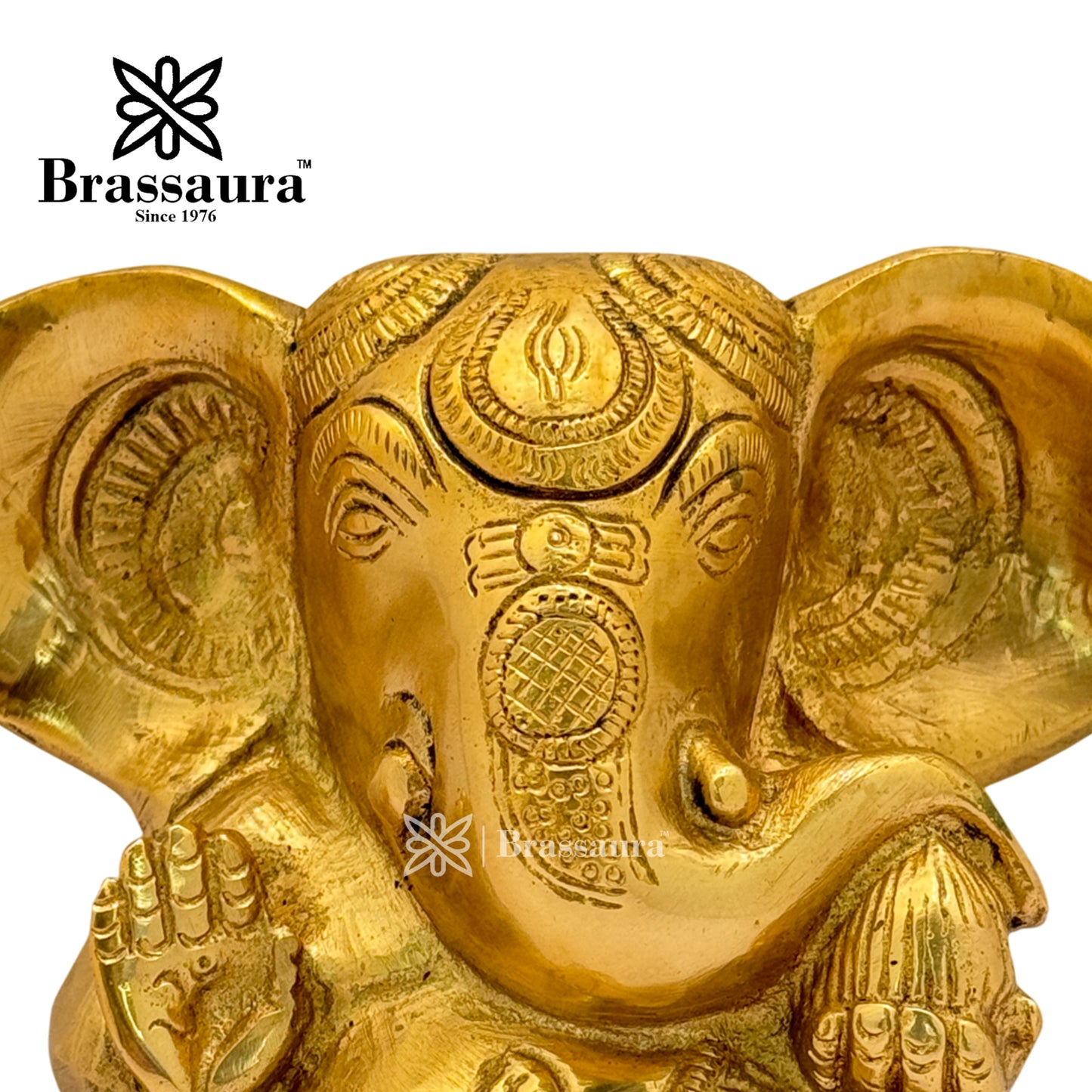 Brassaura™ Brass Ganesha Idol for Home and Decor | Weight 1.5 Kgs | Height 4.72 Inches