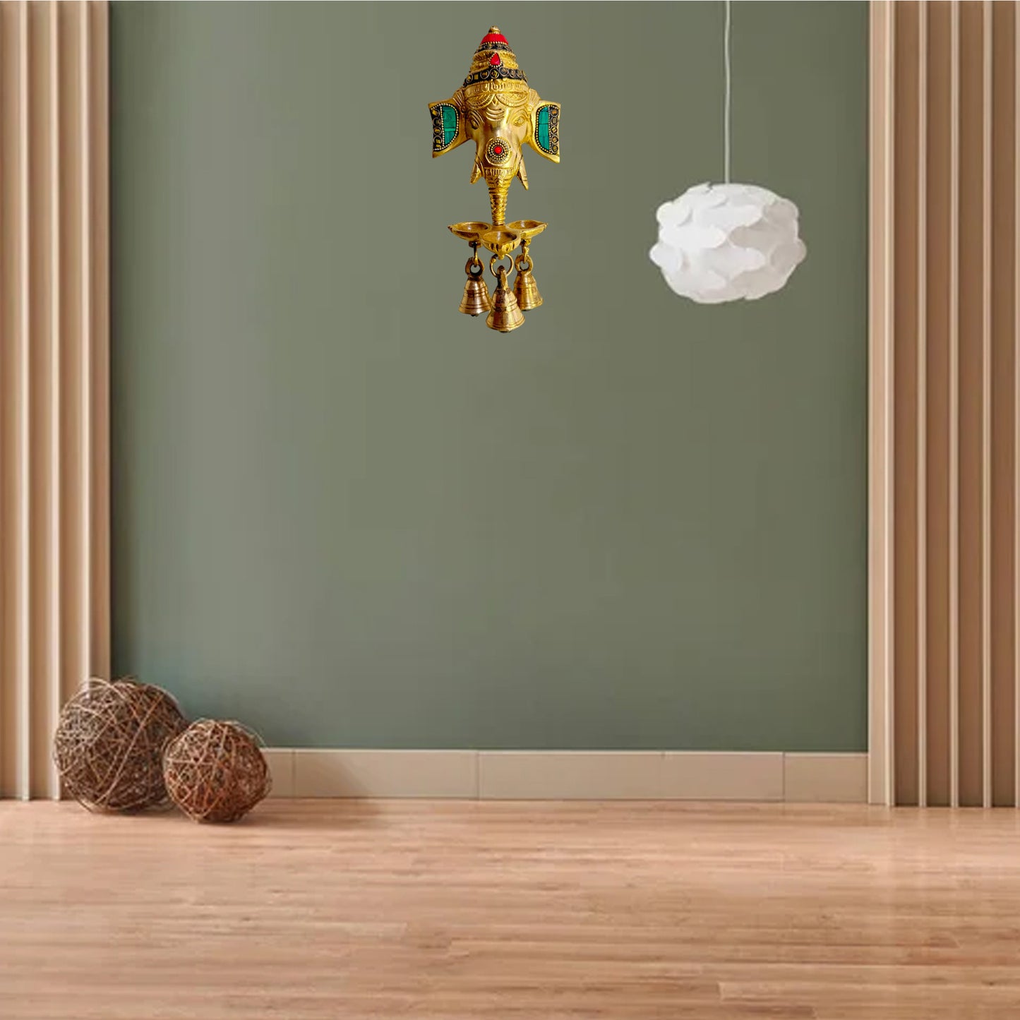 Brass Ganesha Head Statue For Home Decor and Wall Hanging Weight .75 Kg And Height 25 Cm