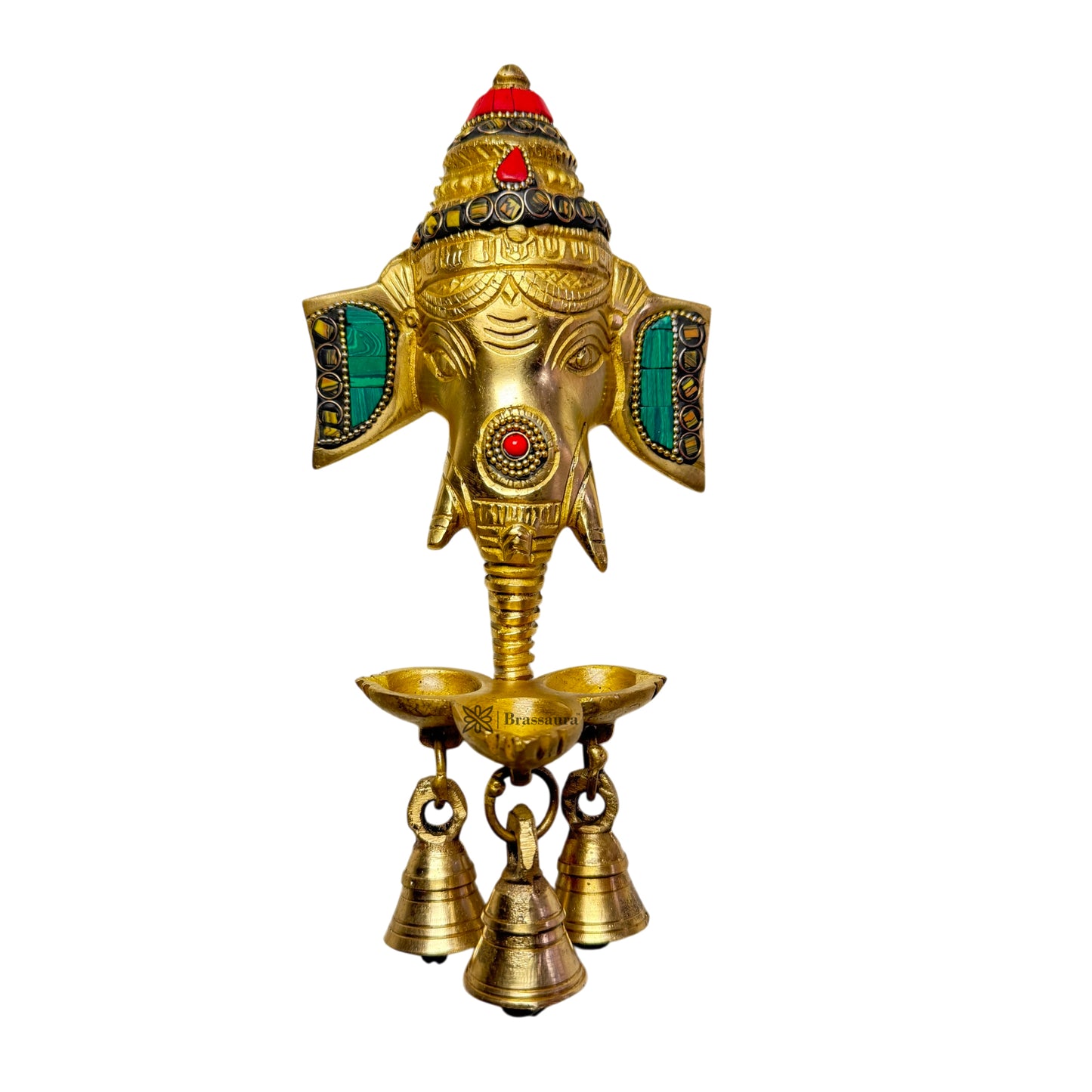 Brass Ganesha Head Statue For Home Decor and Wall Hanging Weight .75 Kg And Height 25 Cm