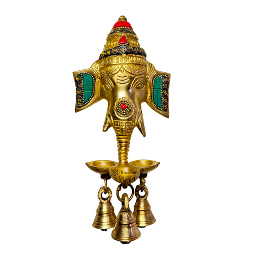 Brassaura™ Brass Ganesha Head Statue For Home Decor and Wall Hanging - Height 10 Inches & Weight 0.75 Kgs