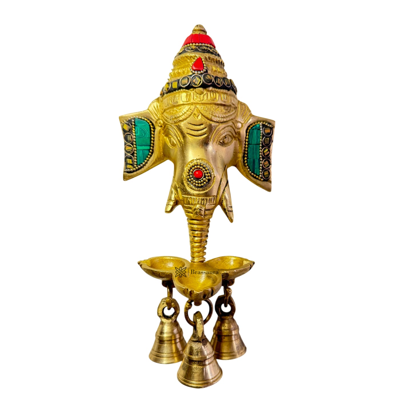 Brassaura™ Brass Ganesha Head Statue For Home Decor and Wall Hanging - Height 10 Inches & Weight 0.75 Kgs