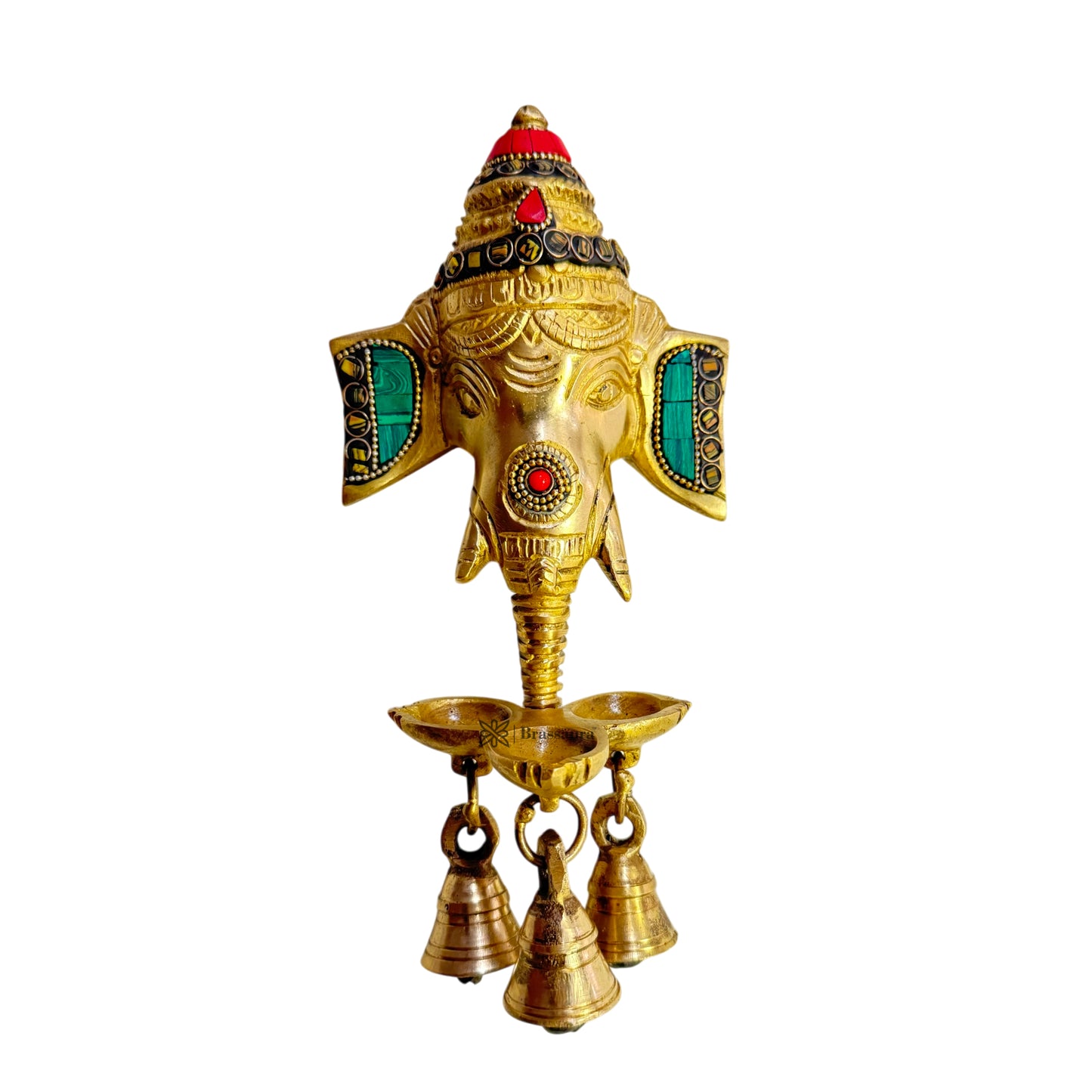 Brass Ganesha Head Statue For Home Decor and Wall Hanging Weight .75 Kg And Height 25 Cm