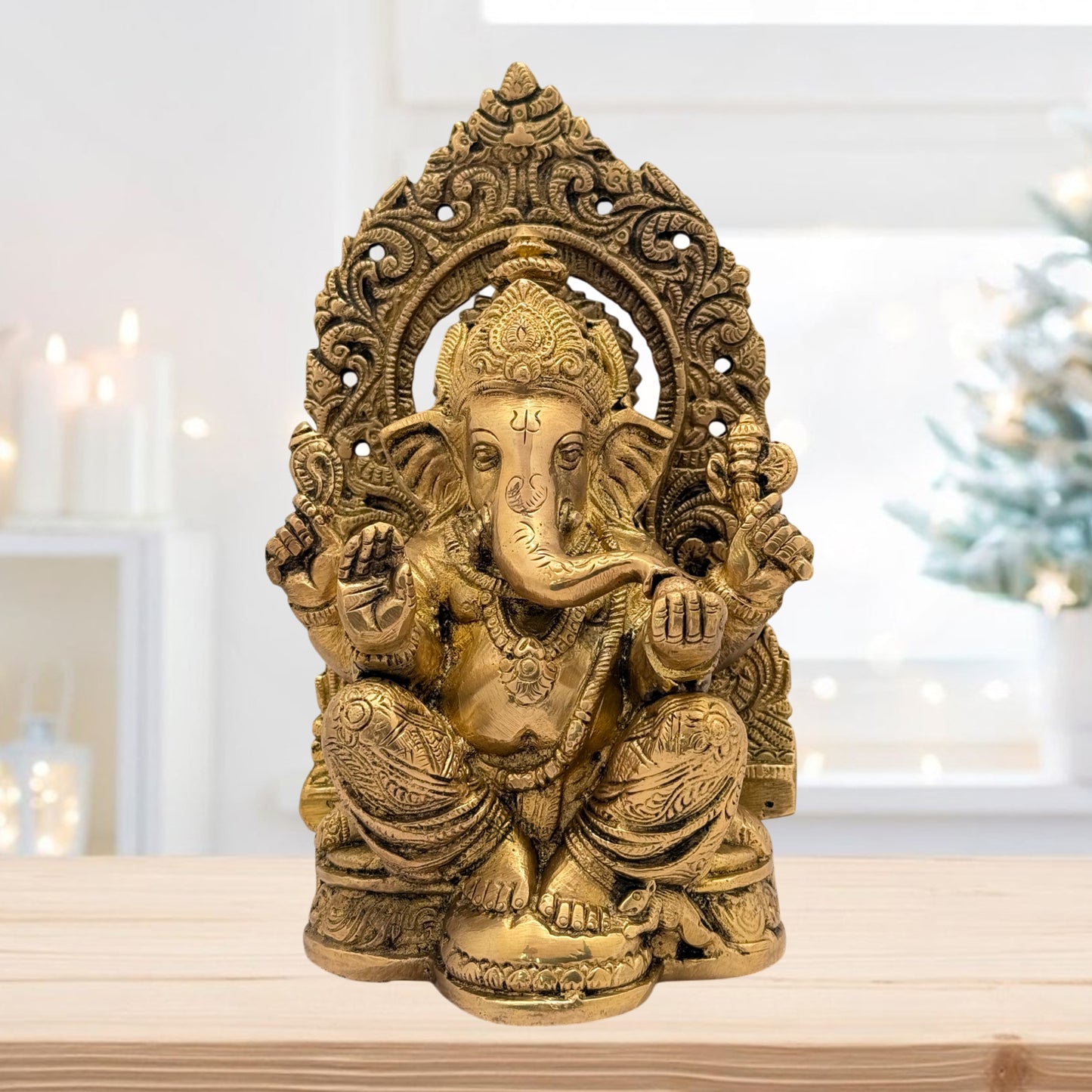 Brass Ring Ganesha Statue For Home Decor Weight 2 Kg And Height 22 Cm
