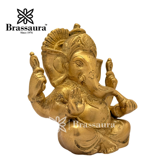 Brassaura™ Brass Modern Ganesha Idol for Home and Decor | Weight 1.5 Kgs | Height 5.12 Inches