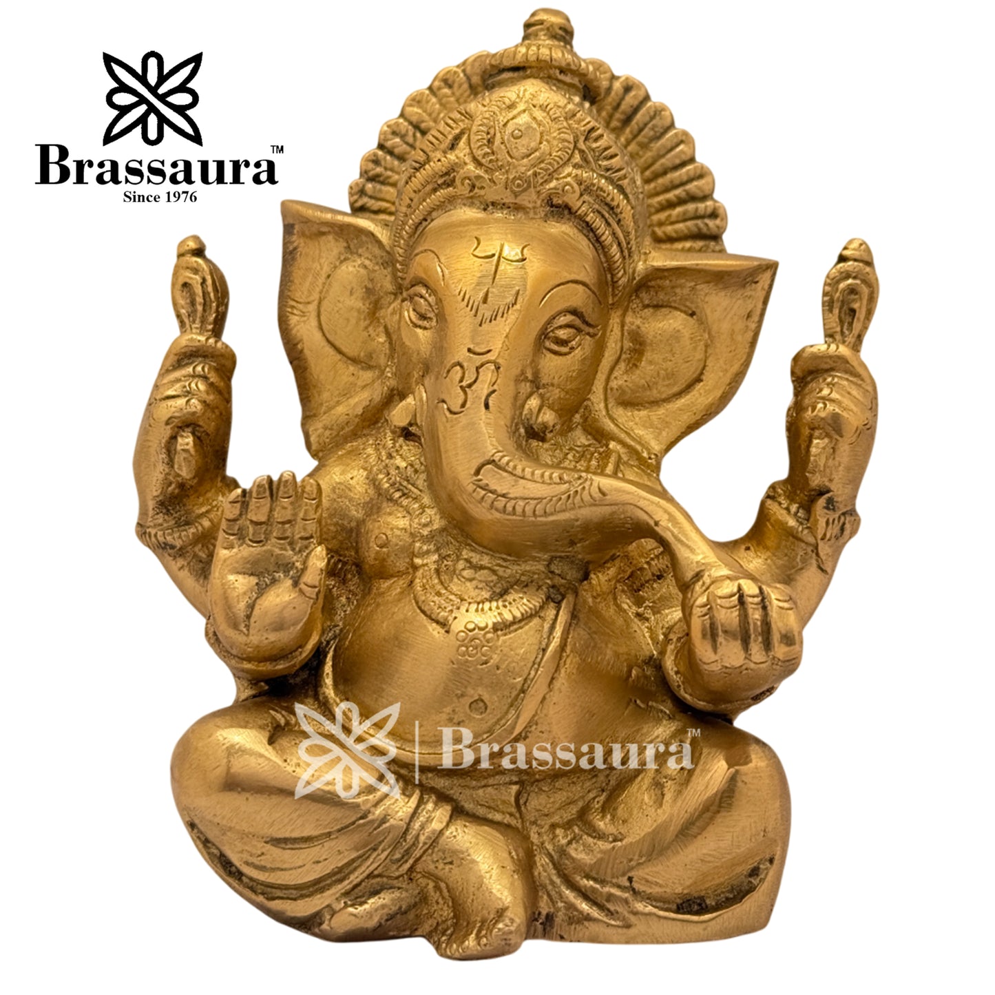 Brassaura™ Brass Modern Ganesha Idol for Home and Decor | Weight 1.5 Kgs | Height 5.12 Inches