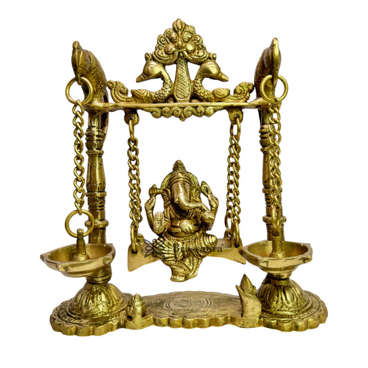 Brass Ganesha Jhula Statue For Home Decor Weight 1.7 Kg And Height 30 Cm