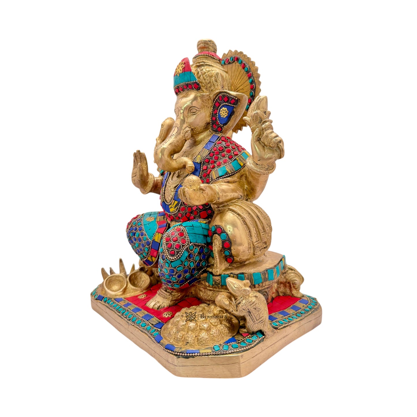 Brass Gem Stone Work Ganesha Statue For Home Decor Weight 9 Kg And Height 35 Cm
