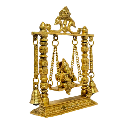 Brassaura™ Decorative Brass Ganesha Jhula for Home & Temple Décor | Height 10.2 Inches & Weight 2.3 Kgs