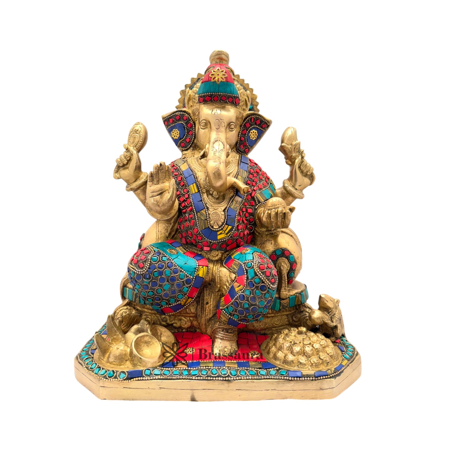 Brass Gem Stone Work Ganesha Statue For Home Decor Weight 9 Kg And Height 35 Cm