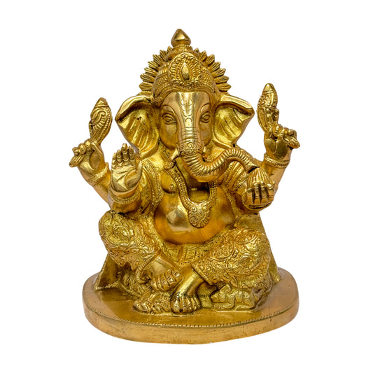 Brassaura™ Brass Ganesha Murti for Home & Temple Décor | Height 7.9 Inches & Weight 2.2 Kgs