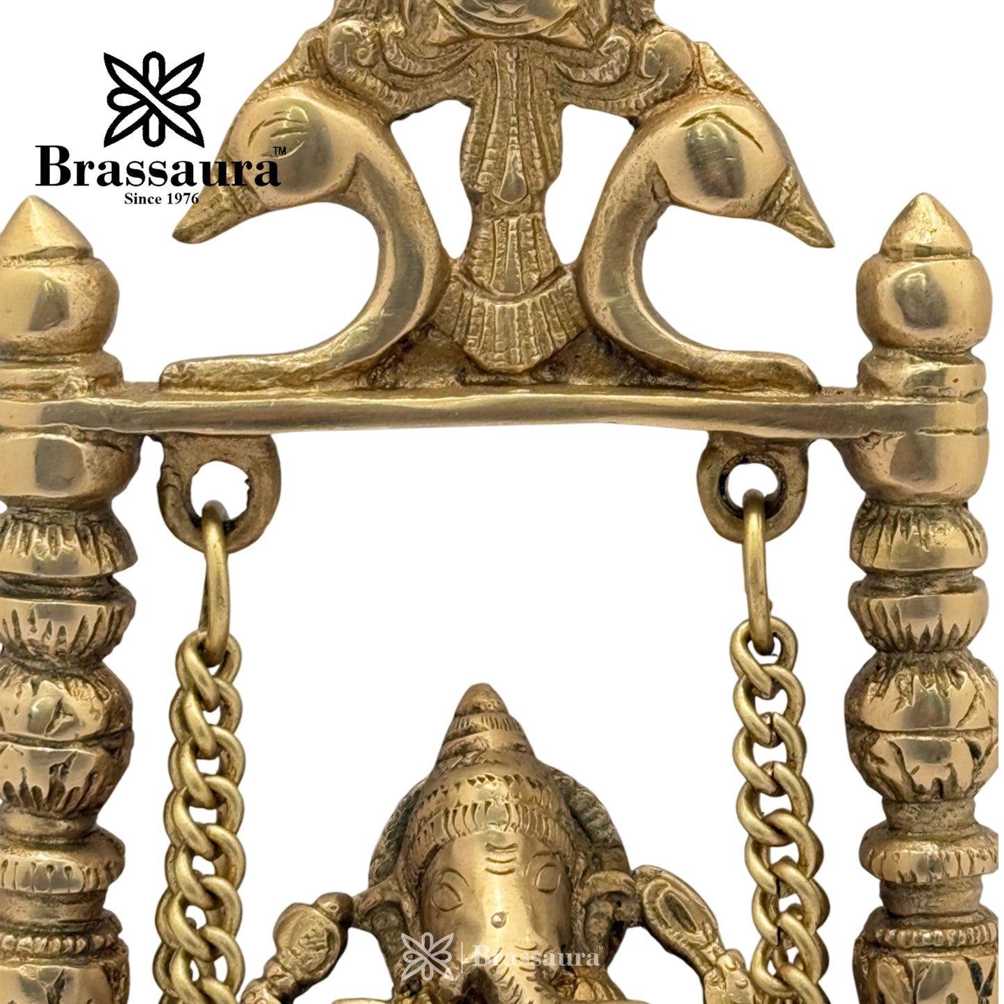 Brassaura™ Brass Ganesh Jhula Idol for Home and Decor | Weight 1.9 Kgs | Height 9.06 Inches