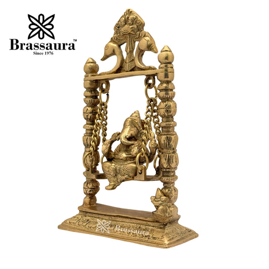 Brassaura™ Brass Ganesh Jhula Idol for Home and Decor | Weight 1.9 Kgs | Height 9.06 Inches
