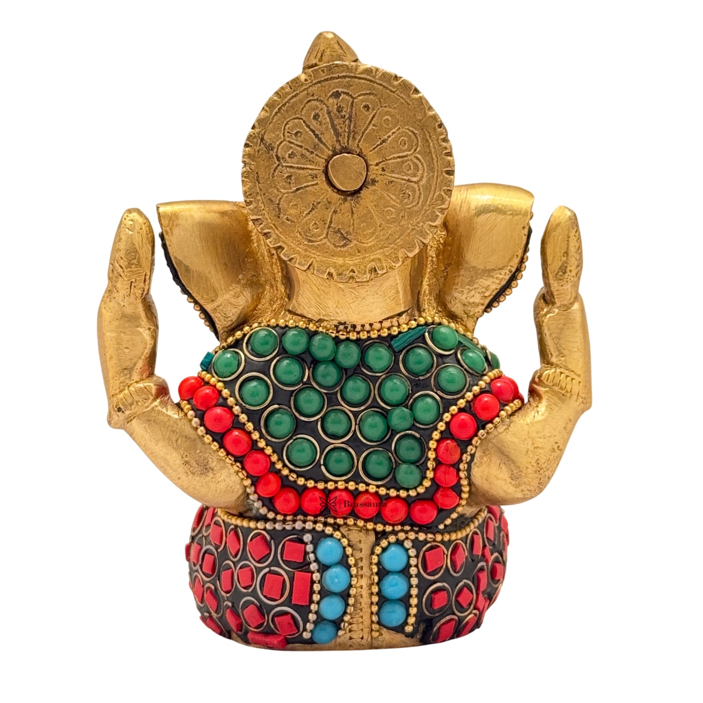 Brass Gem Stone Work Appu Ganesha Statue for Home Decor Weight 860 Gram Height 16 cm