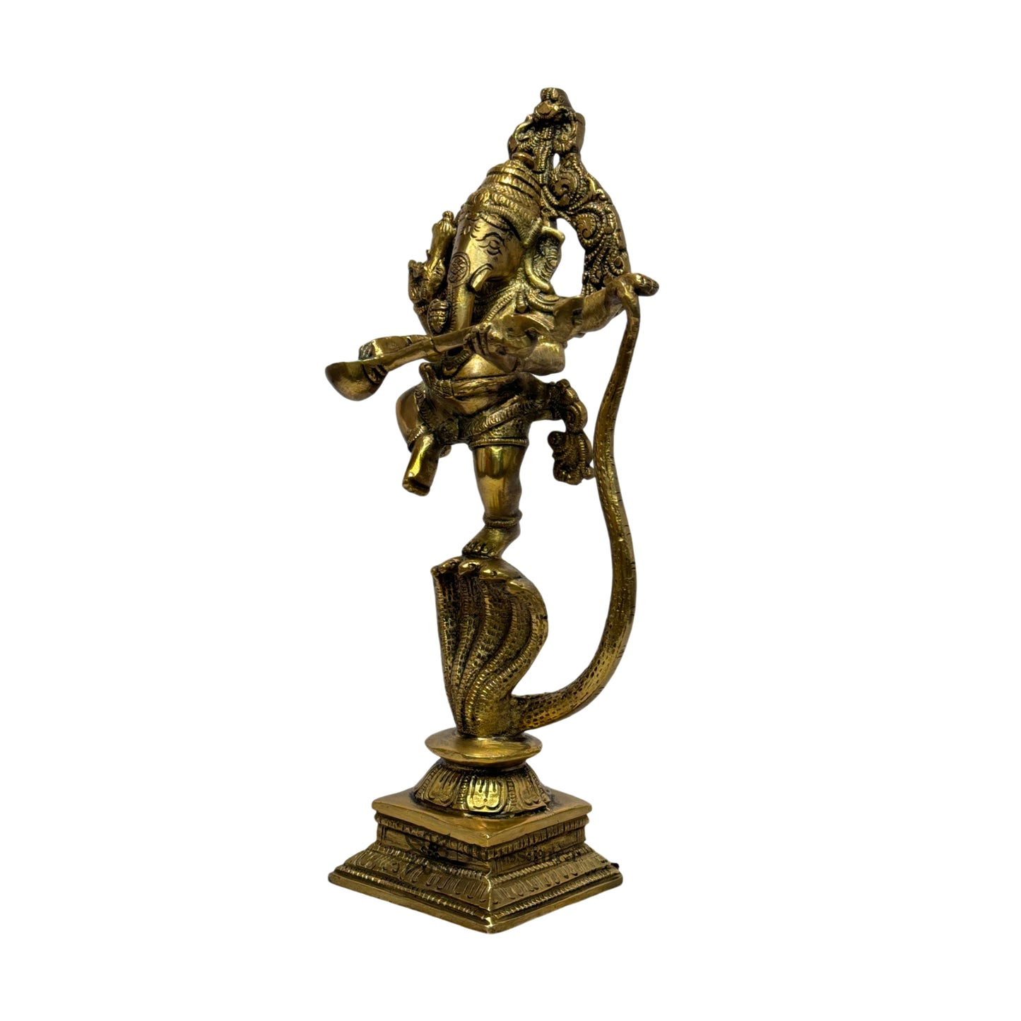 Brassaura™ Brass Dancing Ganesha on Sheshnaag Murti – Height 3.15 inches & Weight 2.5 kgs | Traditional Ganpati Murti for Home & Pooja Room
