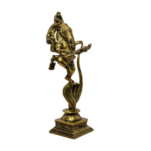 Brassaura™ Brass Dancing Ganesha on Sheshnaag Murti – Height 3.15 inches & Weight 2.5 kgs | Traditional Ganpati Murti for Home & Pooja Room