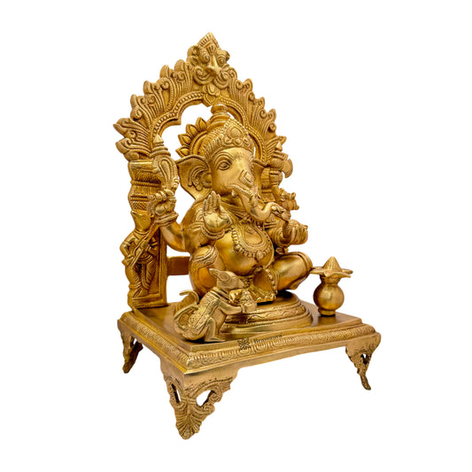 Brassaura™ Brass Ring Ganesha Murti – Height 19 inches & Weight 12.1 kgs | Large Ganpati Idol for Home & Pooja Room