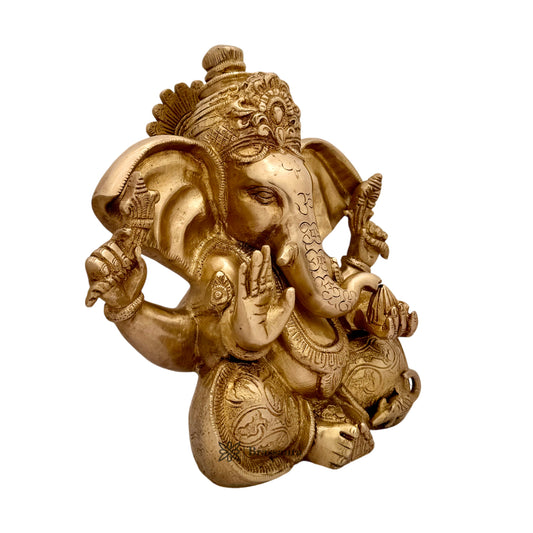 Brassaura™ Brass Ganesha Murti – Height 13 inches & Weight 5.20 kgs | Traditional Ganpati Idol for Home & Pooja Room