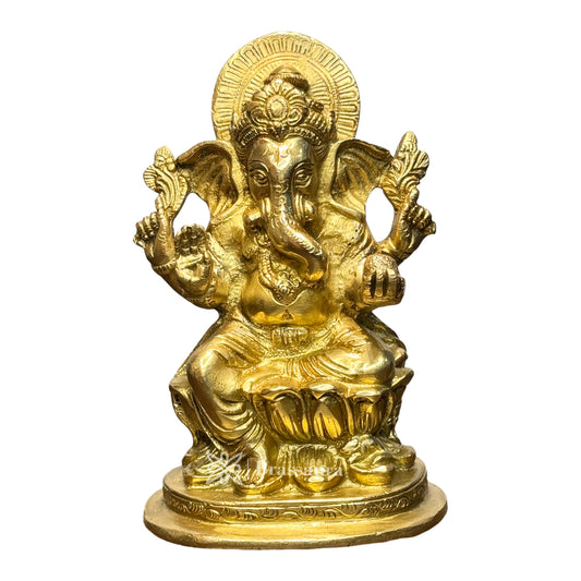 Brassaura™ Brass Lotus Ganesha Murti – Height 7.87 inches | Weight 1.9 kgs