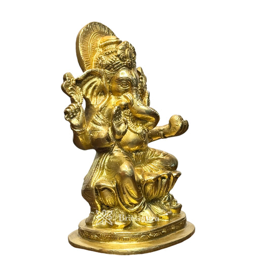 Brassaura™ Brass Lotus Ganesha Murti – Height 7.87 inches | Weight 1.9 kgs