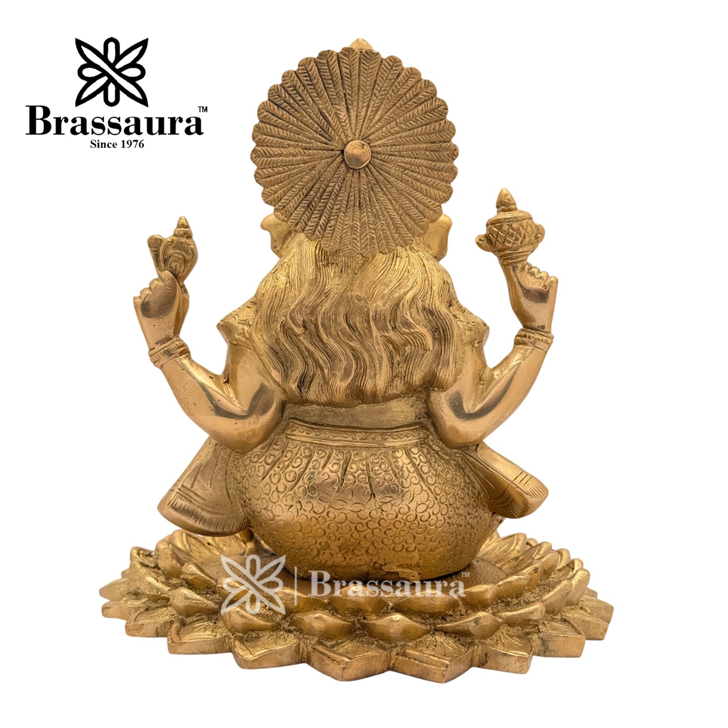 Brassaura™ Brass Lotus Ganesha Idol for Home and Decor | Weight 4 Kgs | Height 7.87 Inches