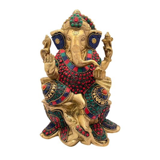 Brassaura™ Brass Ganesha Murti for Home & Temple Décor | Height 9.5 Inches & Weight 4 Kgs