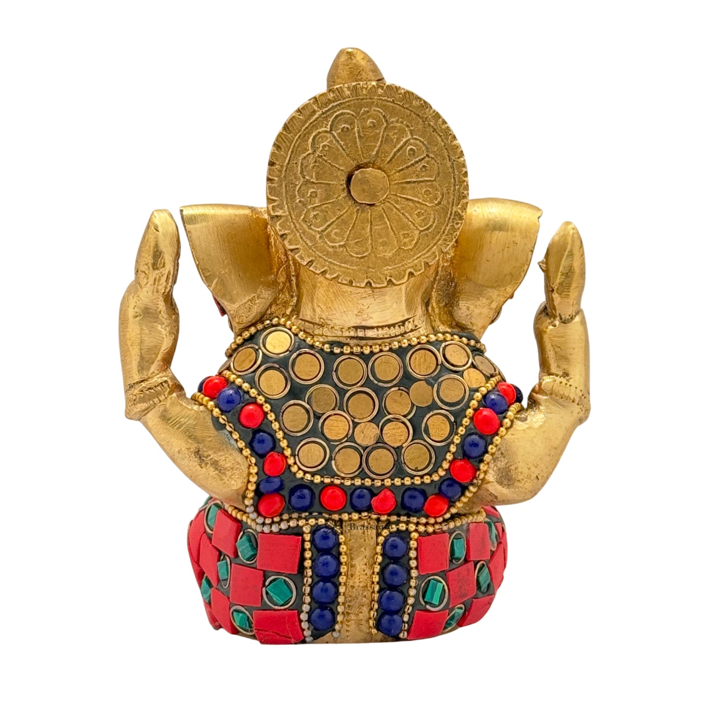 Brass Gem Stone Work Appu Ganesha Statue for Home Decor Weight 860 Gram Height 16 cm