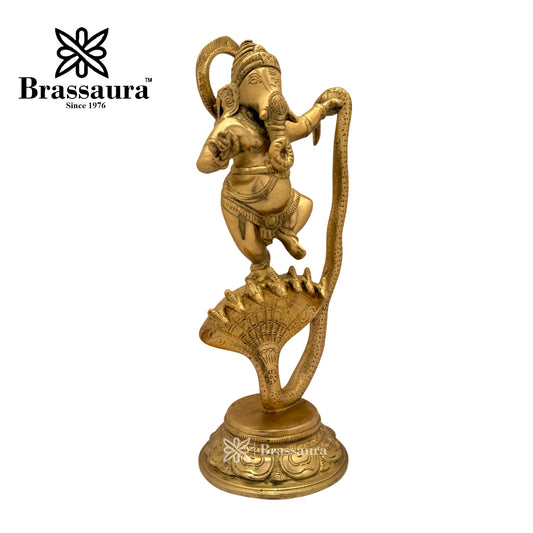 Brassaura™ Brass Dancing Ganesha Idol for Home and Decor | Weight 1.8 Kgs | Height 9.45 Inches