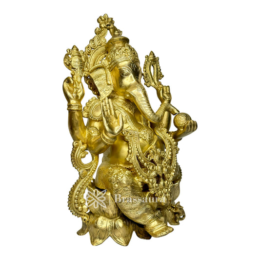 Brassaura™ Brass Ganesha Big Size Murti – Height 22.05 inches & Weight 21 kgs | Grand Ganpati Idol for Home & Pooja Room