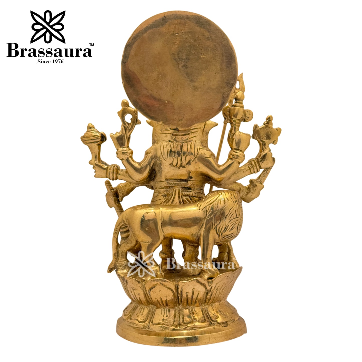 Brassaura™ Brass Ganesha and Lion Idol for Home and Decor | Weight 2.2 Kgs | Height 9.06 Inches