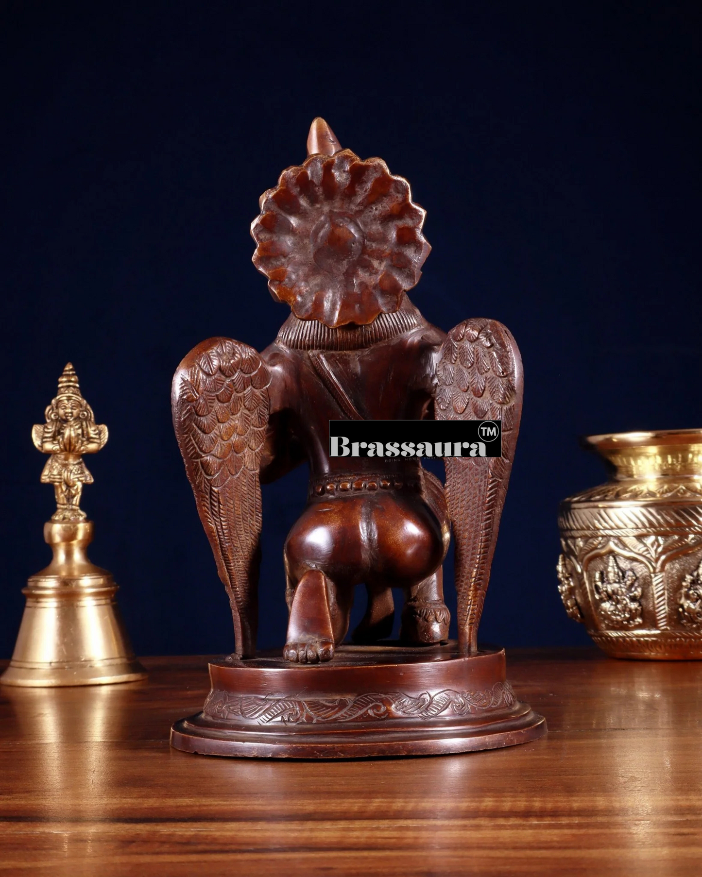 Brass Garuda Dev in Namaskar Mudra – Chola-Style Temple Art, Height 9 Inches, Weight 2.6 Kgs