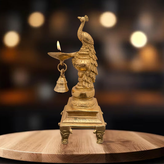 Brass Peacock Diya Statue for Home and Decor Weight 2 Kg Height 11 inch
