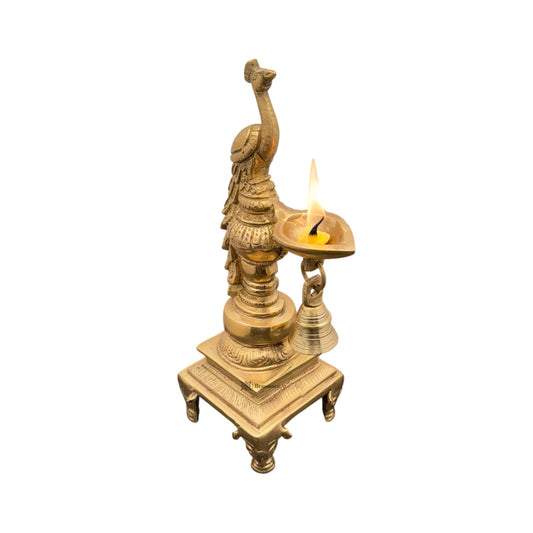 Brassaura® Brass Peacock Diya Statue for Home and Decor Weight 2 Kg Height 11 inch