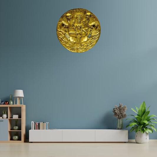 Brassaura™ Brass Laxmi Mata Wall Hanging Plate Statue – Height 8 Inches & Weight 1.5 Kgs | Home & Puja Décor