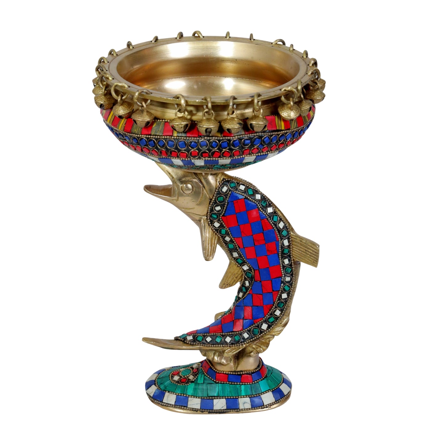 Brass Gem Stone Work Umi Urli Statue for Home and Decor Height 33 cm Weight 2.68 Kg
