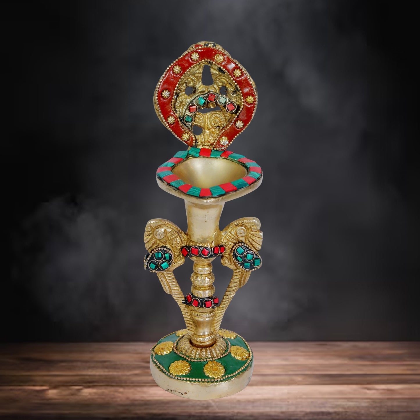 Brass Gem Stone Work Diya Weight 1 Kg Height 10.6 inches