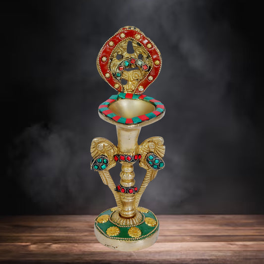 Brass Gem Stone Work Diya Weight 1 Kg Height  10.6 inches