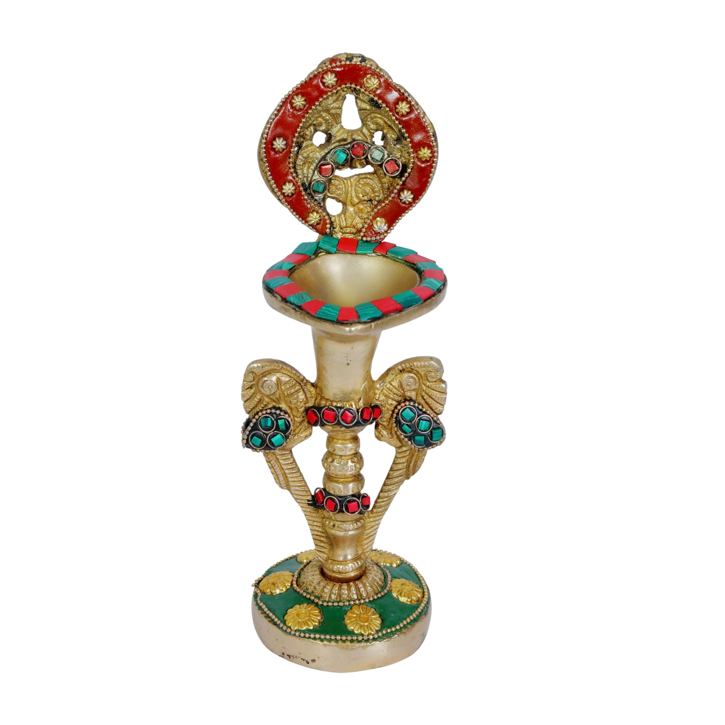 Brass Gem Stone Work Diya Weight 1 Kg Height 10.6 inches