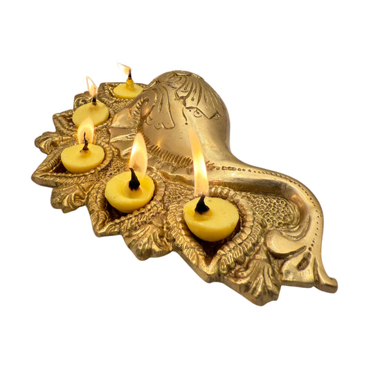Brassaura® Brass Vishnu Diya Shankh with Traditional Brass Finish | Pure Superfine Brass Handcrafted Murti | Brass Statue for Home Temple, Pooja Room | Height 2.75 Inches | Weight 0.8 Kgs