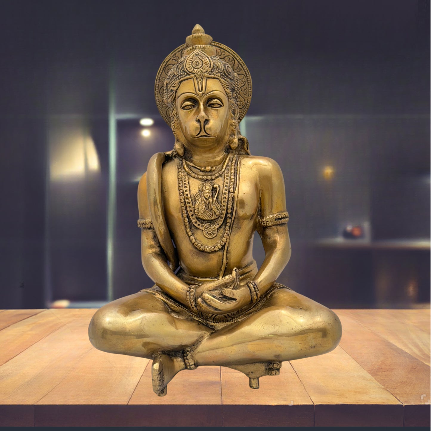 ब्रसाउरा™ शुद्ध पीतल हनुमान मूर्ति - संकट मोचन, 12 इंच ऊँची और वज़न 4.8 किलोग्राम | धार्मिक सजावट