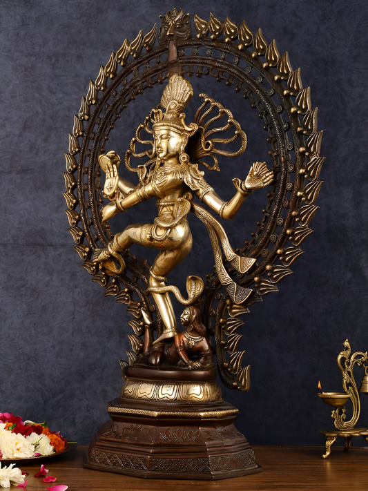 Brassaura™ Pure Brass Nataraja Statue in Dual-Tone Brown & Golden Finish | Height 30 Inches & Weight 23 Kgs