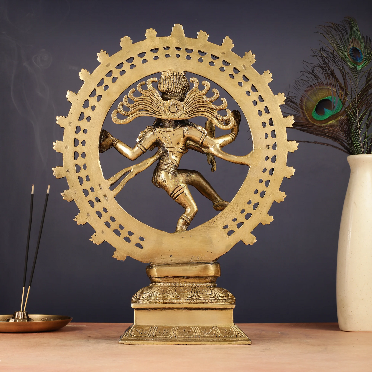 Brassaura™ Brass Lord Shiva Nataraja Statue | Handcrafted Cosmic Dance Idol | Weight 3.5 Kgs | Height 13.5 Inches
