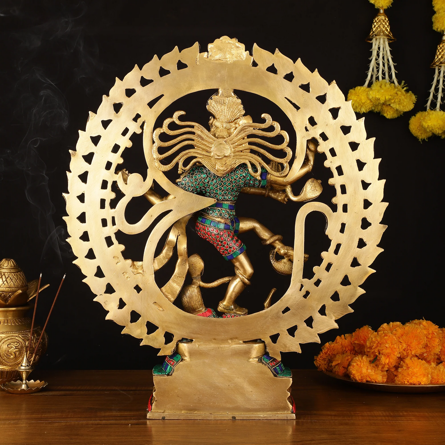 Brassaura™ Superfine Brass Lord Shiva Nataraja Statue with Meenakari Work | Handcrafted Spiritual Showpiece | Weight 12 Kgs | Height 21 Inches